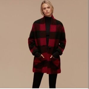 Aritzia Wilfred Free Neelam Coat M Red Black Buffalo Plaid Wool Cardigan Jacket